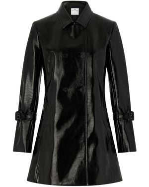Courreges Vinyl Trapeze-Cut Double-Breasted Coat - Black