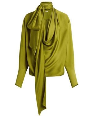 Balmain Draped Silk Charmeuse Blouse - Green