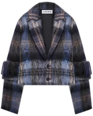 Loewe Check Brushed Wool-Blend Jacket - Blue