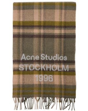 Acne Studios Check Logo Scarf - Green