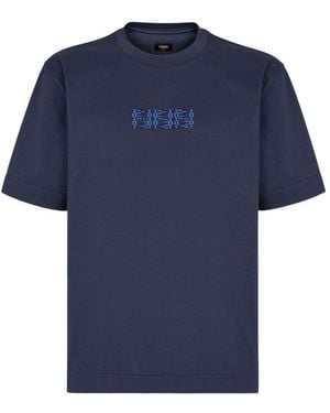 Fendi FF Labyrinth Motif Cotton T-Shirt - Blue