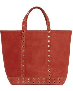 Vanessa Bruno Medium Nubuck Leather Cabas Tote Bag With Eyelets - Red
