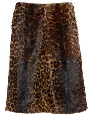 Ami Paris Printed Midi Trapeze Skirt - Brown