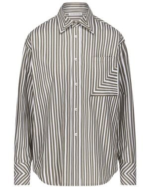 Victoria Beckham Striped Shirt With Pocket Detail - Gray