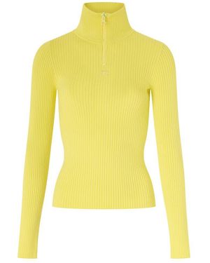 Courreges Ribbed-Knit Zippered Mockneck Sweater - Yellow