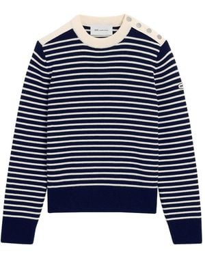 Ami Paris Pull Col Rond À Rayures - Bleu