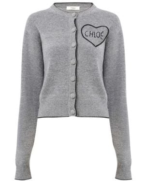 Chloé Cardigan With Logo - Gray
