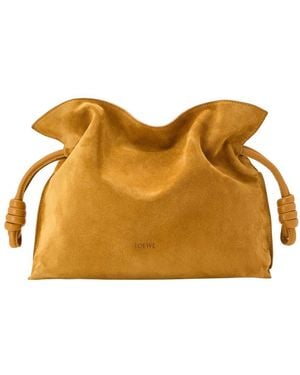 Loewe Mittelgroße Clutch Flamenco Aus Wildleder - Braun