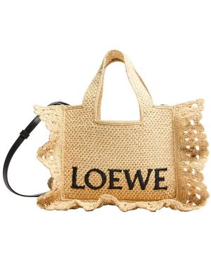 Loewe Petit Tote Font Ruffles En Raphia - Neutre