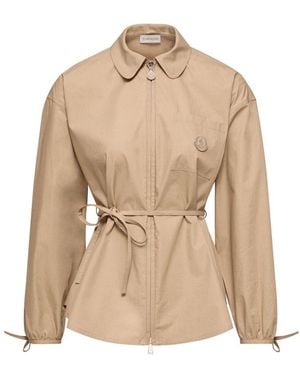 Moncler Zip-Up Cotton Poplin Shirt Jacket - Natural