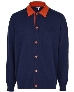Loewe Cardigan Façon Polo En Laine - Bleu