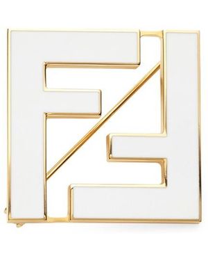 Fendi Two-tone Ff Brooch - White