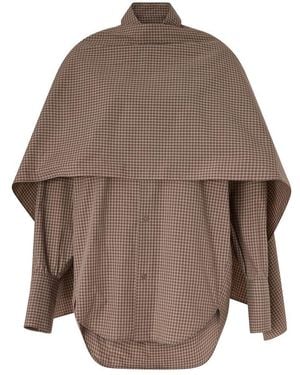 DARKPARK Georgia Micro-Check Cotton Shirt With Detachable Scarf - Brown