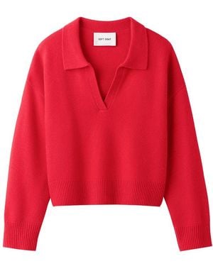 Soft Goat Poloshirt-Style Sweater - Red