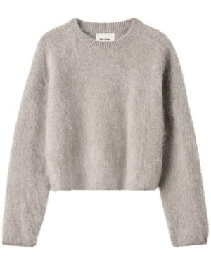 Soft Goat Brushed Cashmere Crew Neck Sweater - Gray