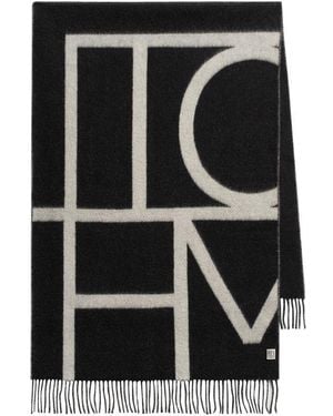 TOTEME Schal Aus Gebürsteter Wolle Mit Monogramm - Schwarz