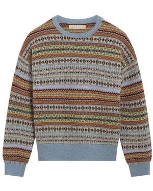 &Daughter Pull Col Rond Fair Isle Lorne - Gris