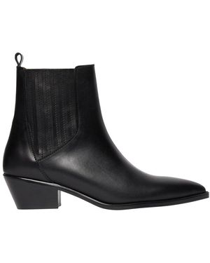 Vanessa Bruno Leather Cowboy Ankle Boots - Black