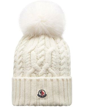 Moncler Pom Pom Hat With Logo - White