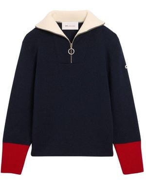Ami Paris Pull À Col Zippé - Bleu