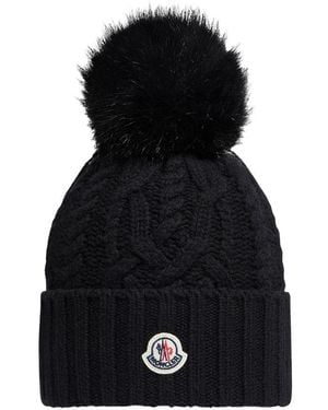 Moncler Pom Pom Hat With Logo - Black