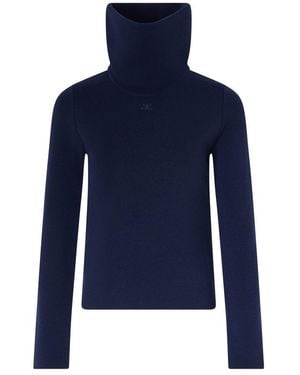 Courreges Merino Wool Mockneck Sweater - Blue