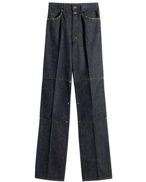 Lemaire Straight High-Waisted Pants With Studs - Blue