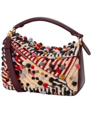 Loewe Petit Sac Puzzle En Tissu Brodé - Rouge