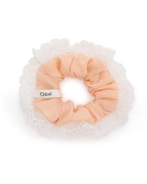 Chloé Silk And Lace Scrunchies - Pink