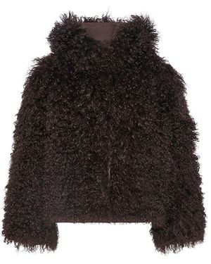 Yves Salomon Technical Fabric Puffer Jacket With A Long-Haired Lambskin Collar - Black
