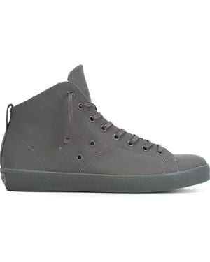 Leather Crown Classic Hi-top Sneakers - Gray