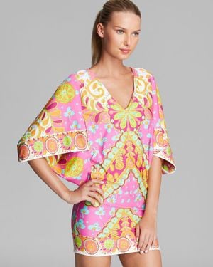 Trina Turk Woodblock Floral Swim Cover Up Tunic - Purple
