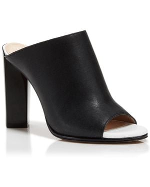 French Connection Slashed Leather Mule Sandals - Abs High Heel - Black