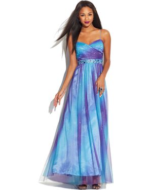 Jump Apparel Juniors Sleeveless Ombre Glitter Dress - Blue
