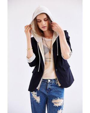 BDG Zip-Up Hoodie-Lined Blazer - Black
