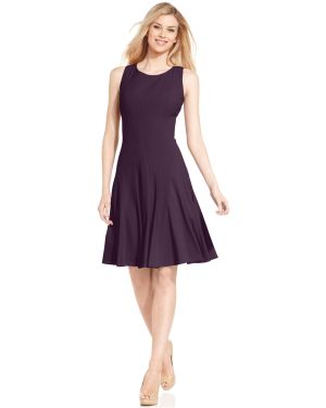 Calvin Klein Sleeveless Pleated A-line Dress - Purple