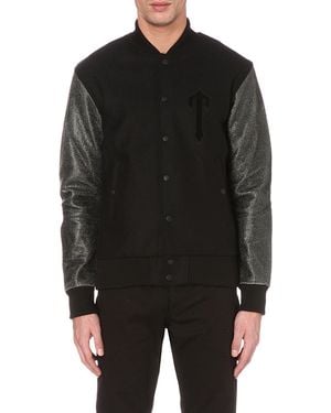Trapstar Varsity Wool And Leather Bomber Jacket - Black