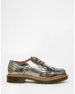 Bronx Bronze Brogue Flat Shoes - Metallic