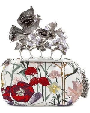 McQueen Embroidered Flower Knuckle Box Clutch - Multicolor