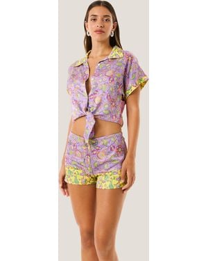 4giveness Camicia Crop Smanicata Con Nodo Boho Chic - Multicolor