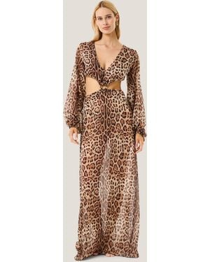 4giveness Vestito Lungo Tagli Sui Fianchi Leopard Resort - Natural