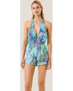 4giveness Tutina Allaccio Collo Patch Animalier - Blue
