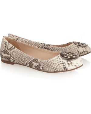 Tory Burch Reva Snake-Effect Leather Ballet Flats - Natural