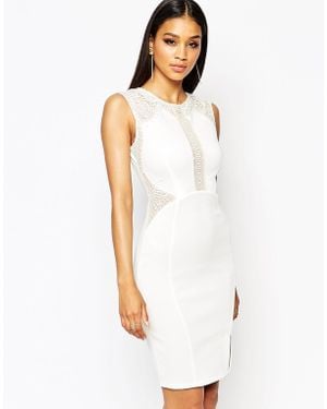 Lipsy Lace Mesh Insert Bodycon Dress - White