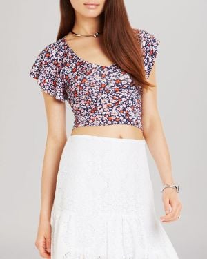 BCBGeneration Ruffle Sleeve Crop Top - Pink