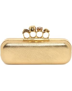 McQueen Metallic Grainy Leather Knuckle Box Clutch