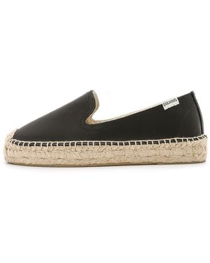 Soludos Leather Platform Smoking Slipper Espadrilles - Black