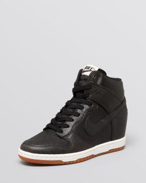 Nike Lace Up High Top Wedge Sneakers - Women'S Dunk Sky Hi Embossed - Black