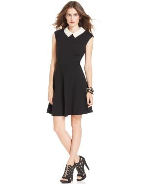 Betsey Johnson Cap-sleeve Pearl-collar Dress - Black