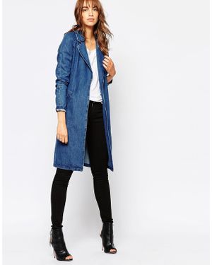 Vero Moda Belted Denim Duster Coat - Blue